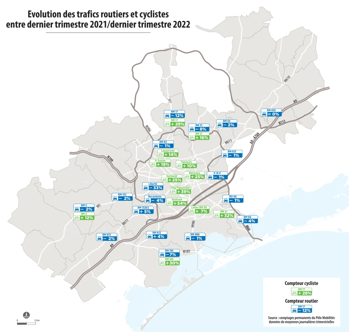 Carte des trafics routiers et cyclistes