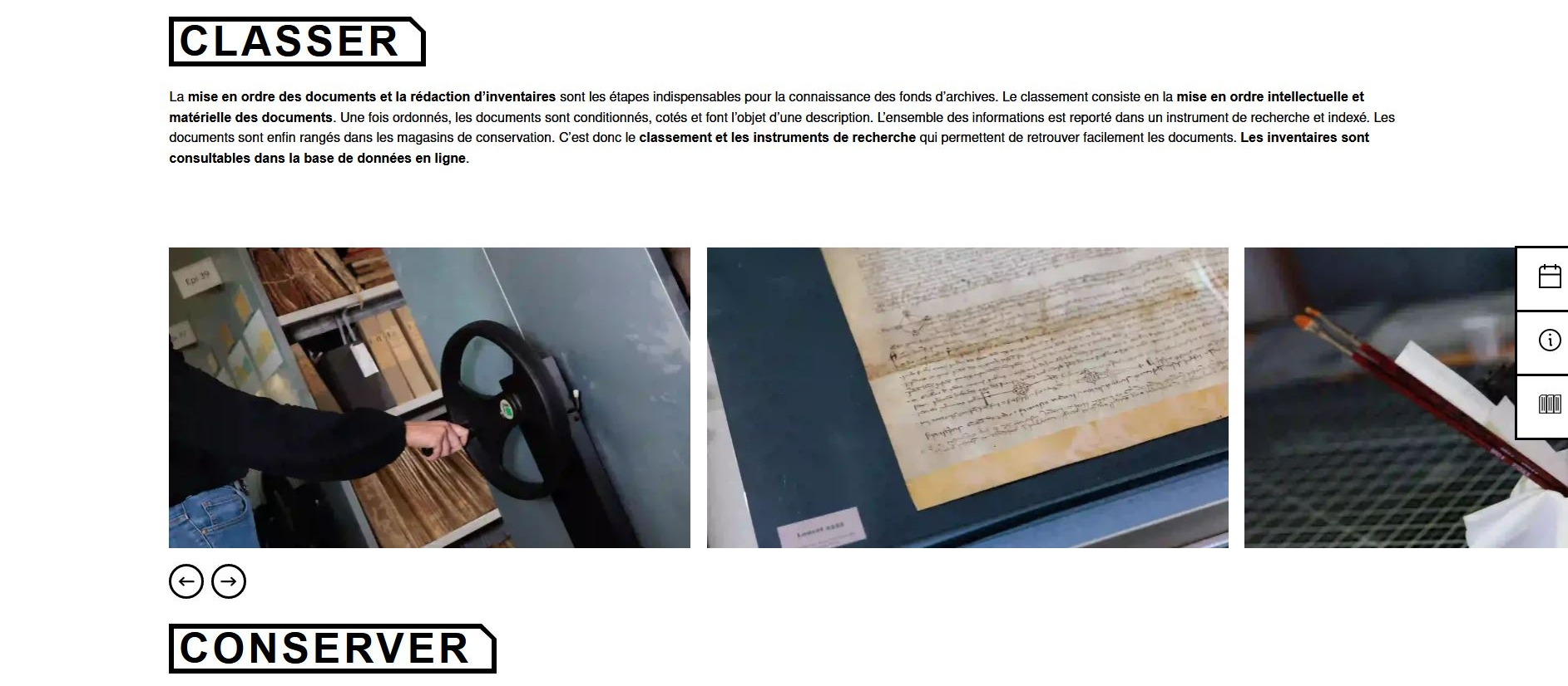 Rubrique "classer, conserver" sur le nouveau site des Archives de Montpellier
