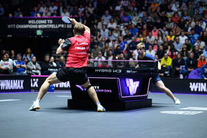 Alexis Lebrun en demi-finale face au Suédois Truls Moregard qui remportera l'édition 2025 du WTT Champions Montpellier